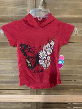 NWT Be Kind Hoodie T Shirt Butterflies Boho Y2K Just 2 Cute Red Girls Size 4